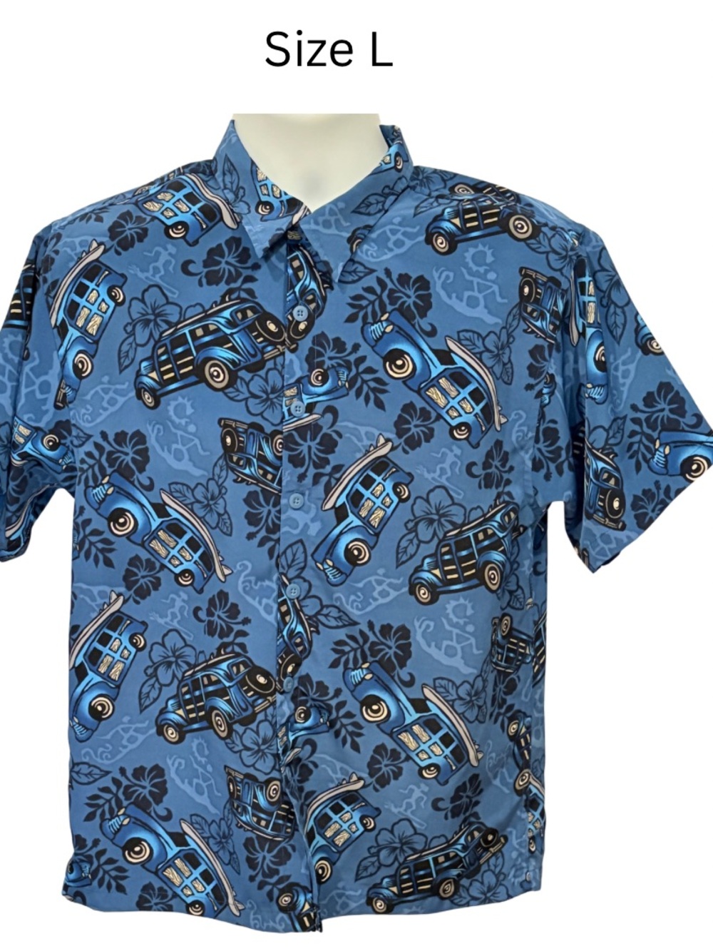 urban pipeline Blue Tropical Car Print Short Sleeve Button-Down Shirt